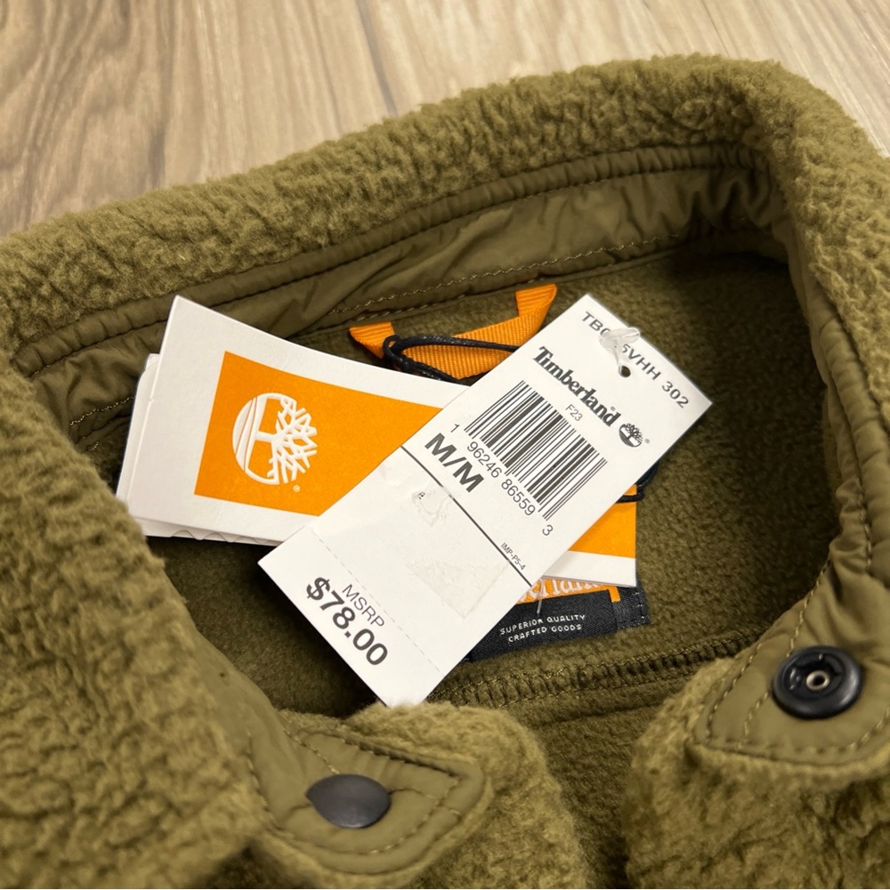 Timberland Oversized Sherpa Snap Button Shirt Jacket Chore Work Men’s Medium NWT - Picture 5 of 6